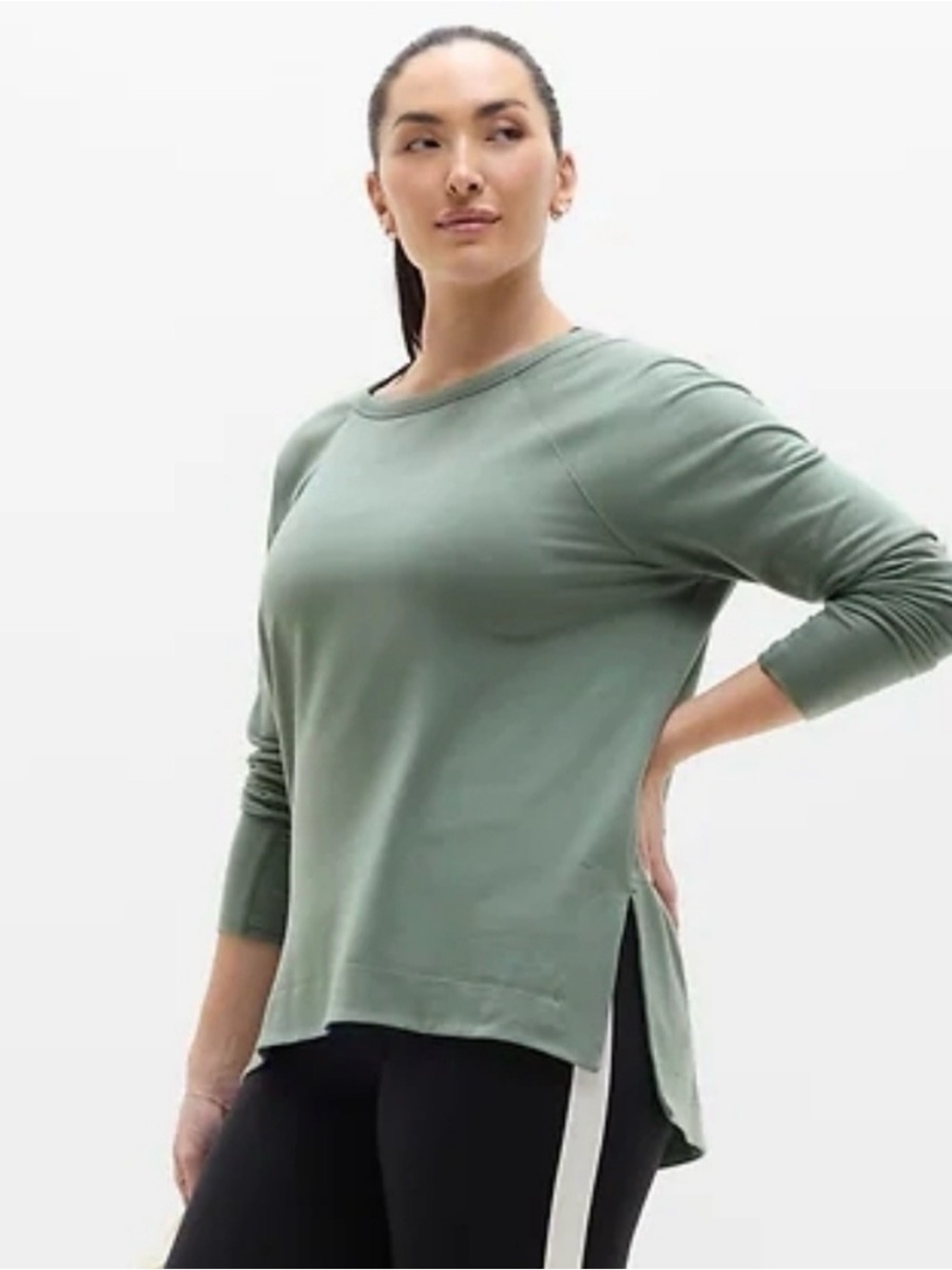 Athleta Coaster Luxe Nirvana Crew Neck Sweatshirt in Stunning Green-Blue Color